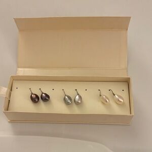 Honora Pearl Earring Trio in Brown, Silver, and Cream